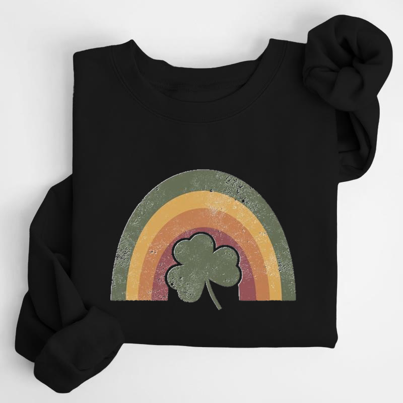 St. Patrick's Day Four-leaf Clover Rainbow Print Crew Neck Sweatshirt - Black - US16-18(2XL) - image 3