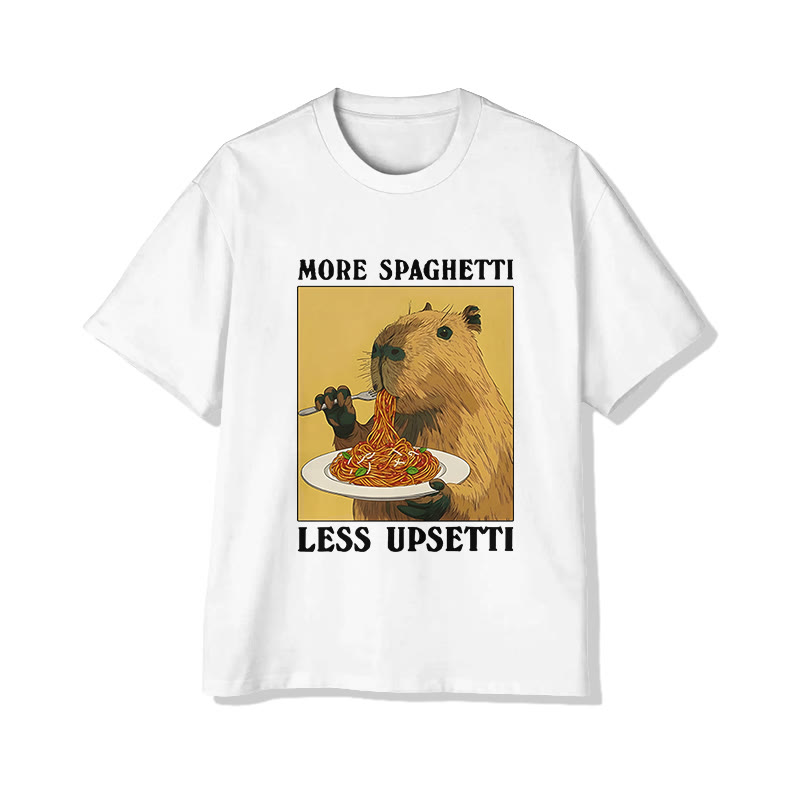 Unisex  Capybara Eating Pasta  Print Short Sleeved Crew Neck T-Shirt - White - 2XL - image 2