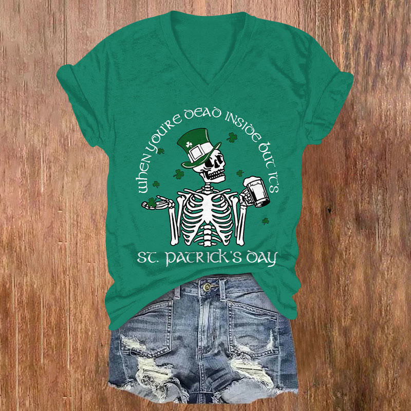 St. Patrick's Day Funny Skulls Print Short Sleeved V-Neck T-Shirt - Green - US32-34(5XL) - image 1