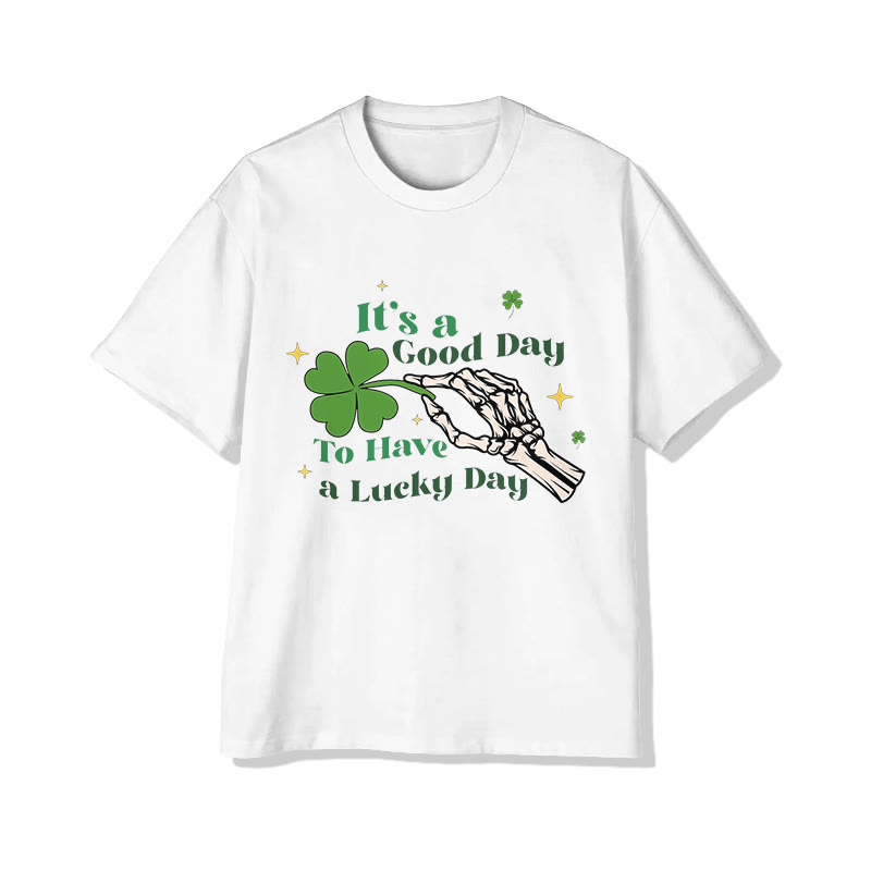 Unisex St. Patrick's Day Skeleton Hand Holding Four-leaf Clover Print Short Sleeved Crew Neck T-shirt - White - 2XL - image 2