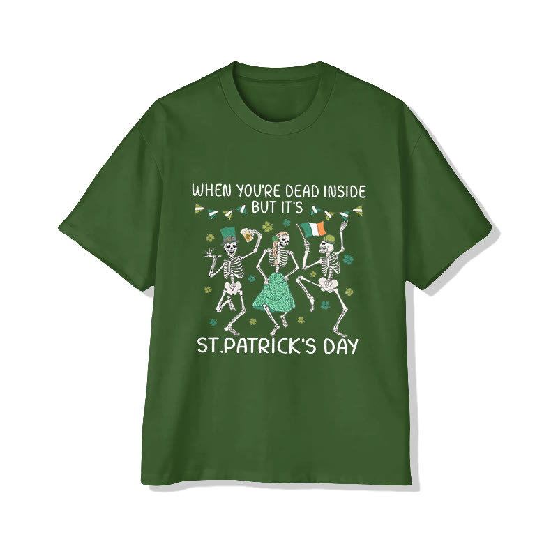Unisex St. Patrick's Day Dancing Skeleton Man Print Short Sleeved Crew Neck T-shirt - Green - 2XL - image 2