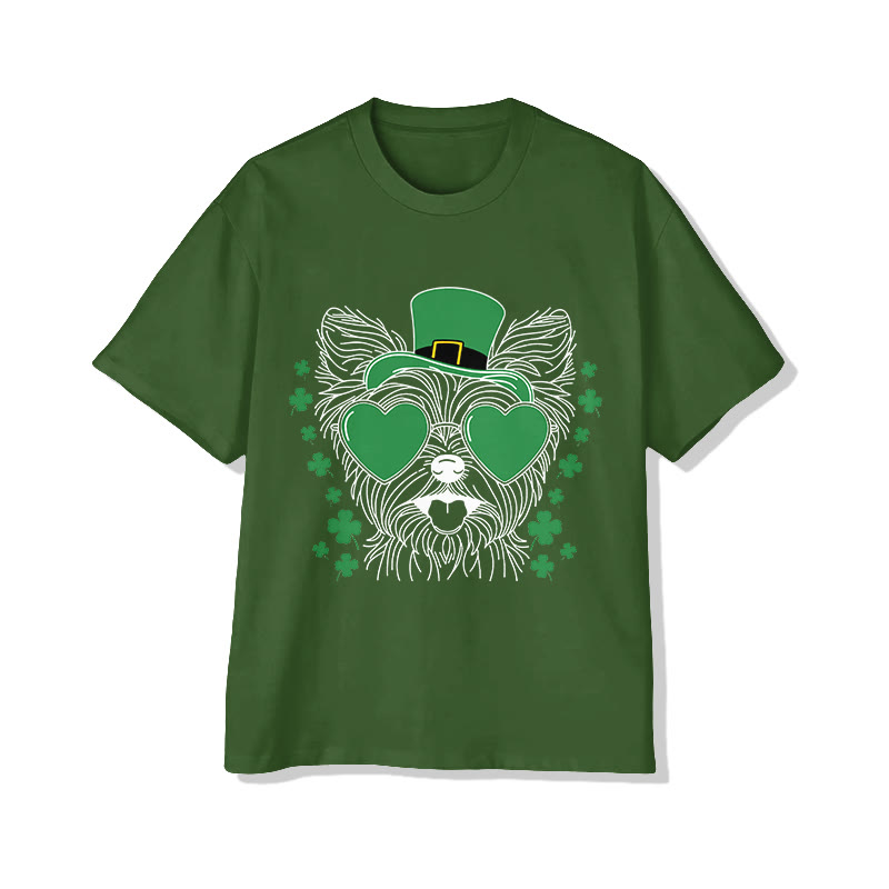 Unisex St. Patrick's Day Lovely Puppy Print Short Sleeved Crew Neck T-shirt - Green - 2XL - image 2
