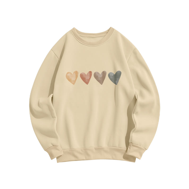 Neutral Watercolor Heart Print Crew Neck Sweatshirt - Apricot - US16-18(2XL) - image 3