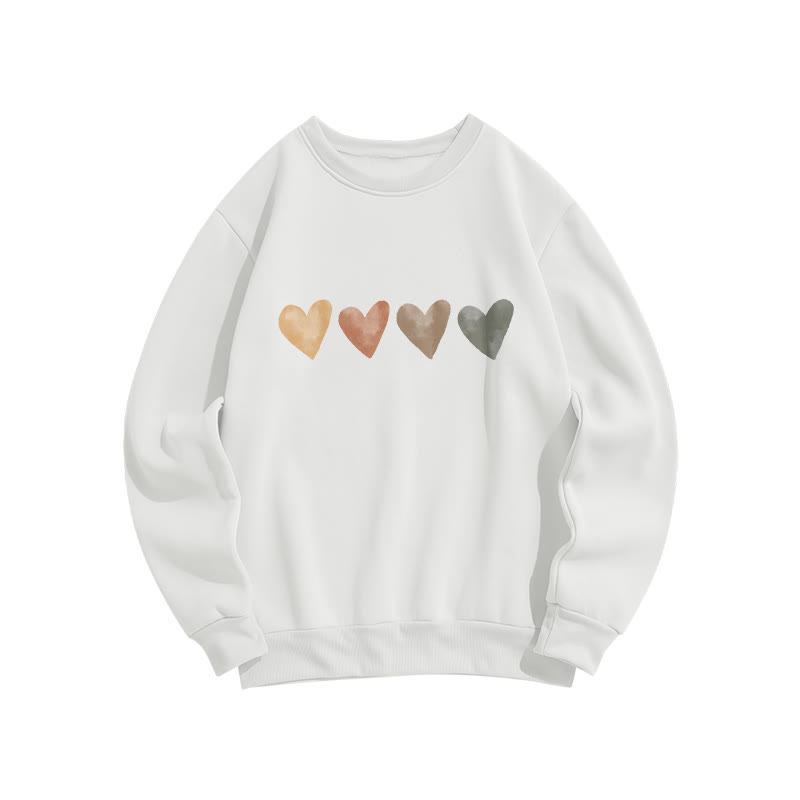 Neutral Watercolor Heart Print Crew Neck Sweatshirt - White - US16-18(2XL) - image 2