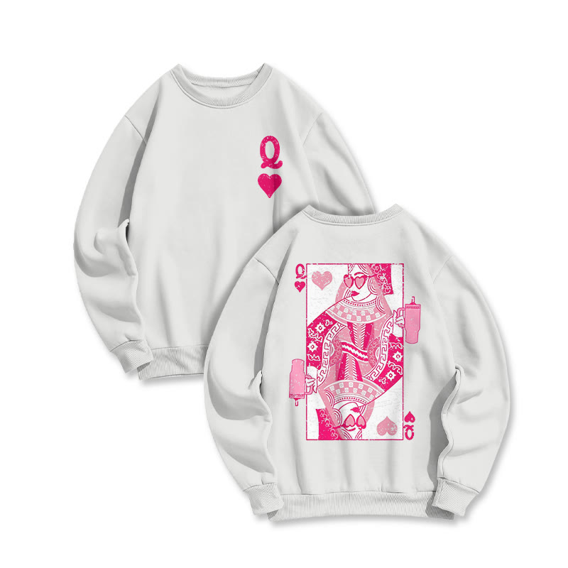 Queen Of Hearts Print Crew Neck Sweatshirt - White - US16-18(2XL) - image 2