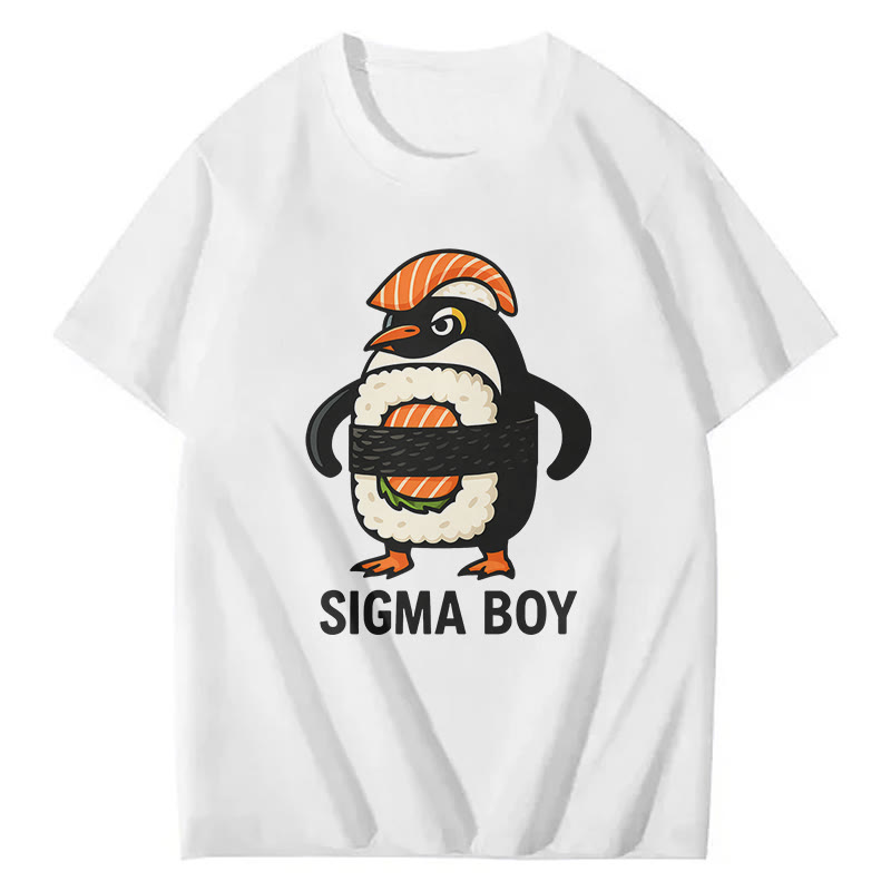 Sigma Boy Sushi Penguin Print Short Sleeved Crew Neck T-Shirt - White - 2XL - image 2
