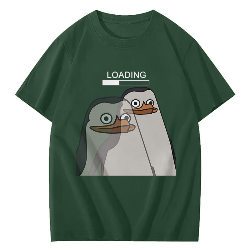 Unisex Loading Penguin Print Short Sleeved Crew Neck T-Shirt - Green - 2XL - image 2