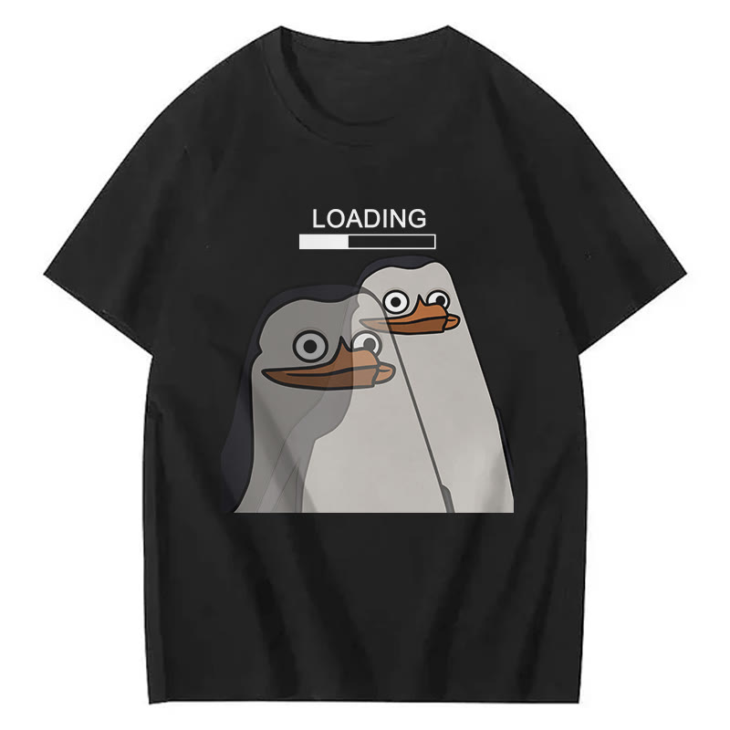 Unisex Loading Penguin Print Short Sleeved Crew Neck T-Shirt - Black - 2XL - image 1