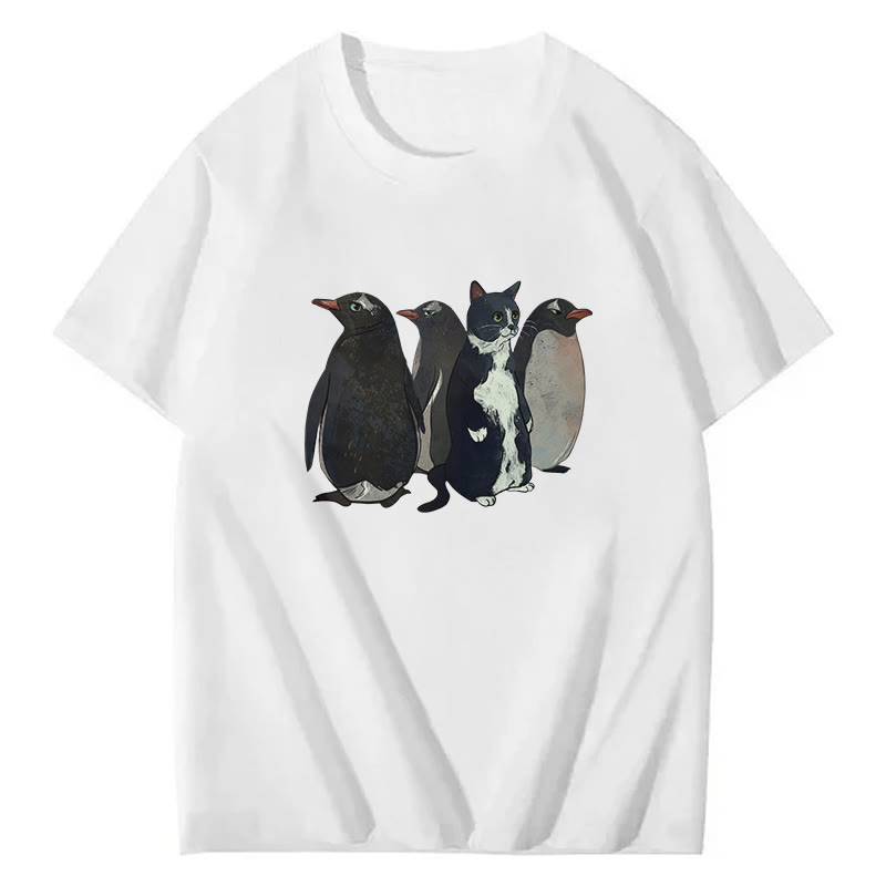 Imposter Penguin Print Short Sleeved Crew Neck T-Shirt - White - 2XL - image 1