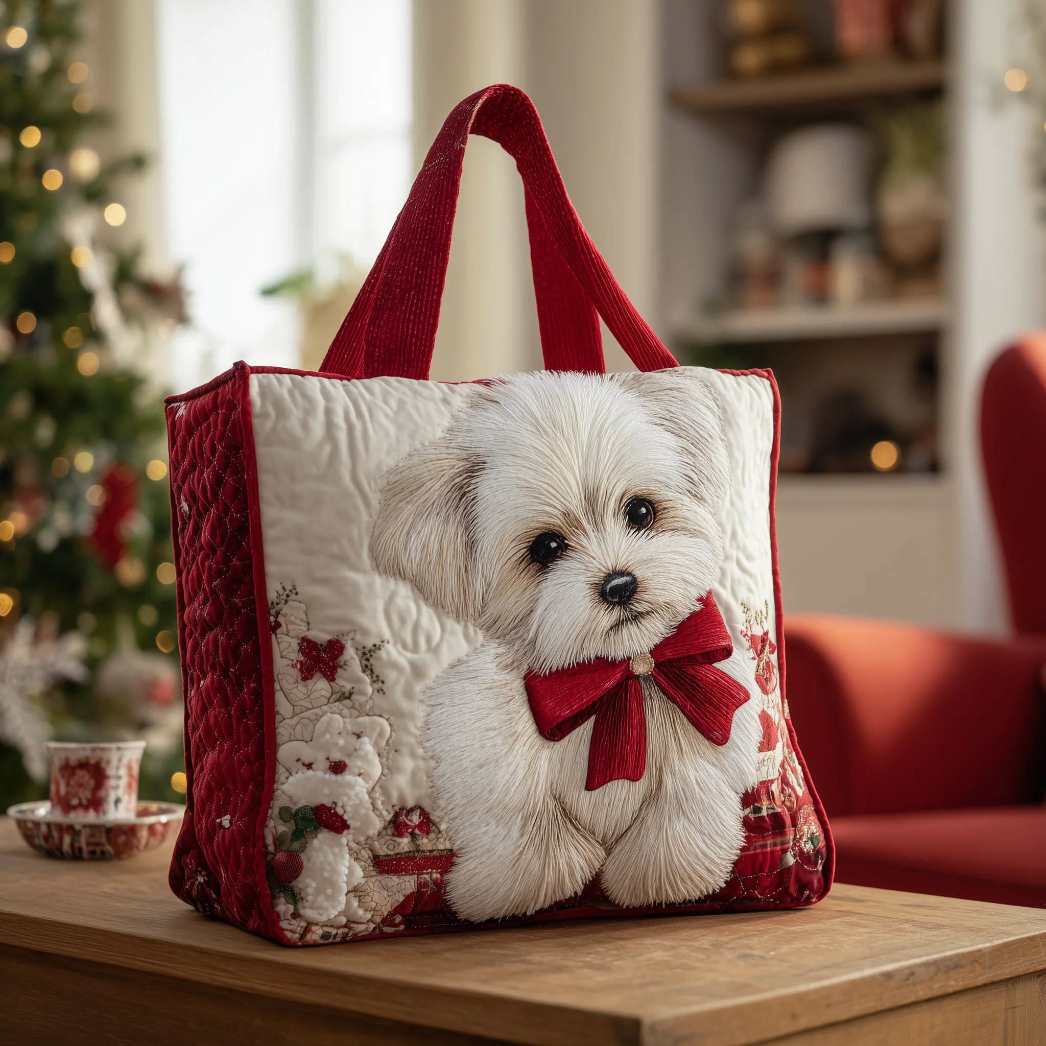 Cute Puppy With A Bow Tie Quilted Tote Bag - Multicolor - one size - image 1