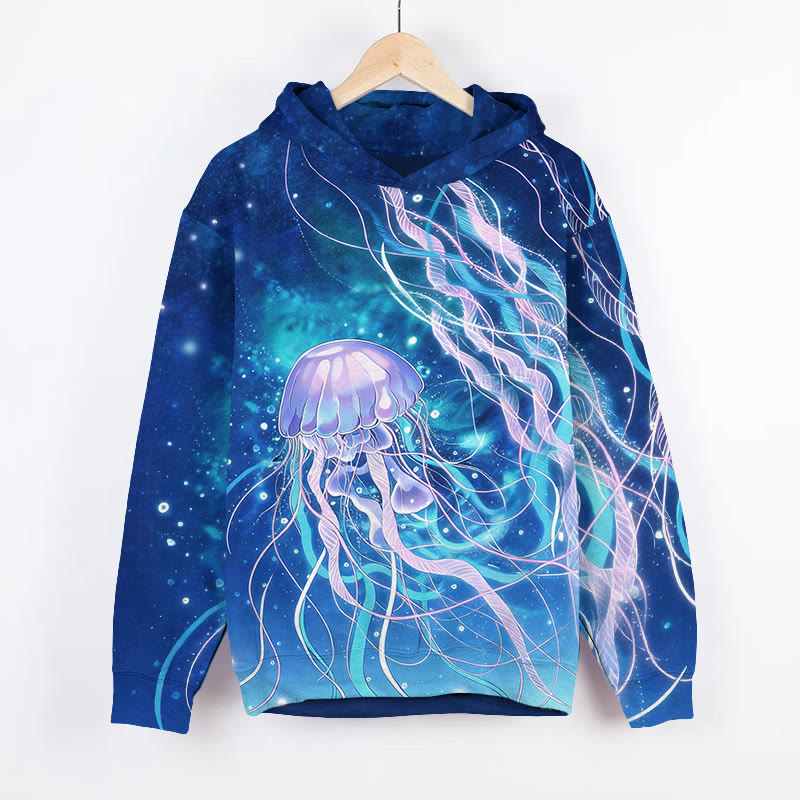 Creative Cartoon Jellyfish Art Print Long Sleeve Hoodie - Blue - US44-46(8XL) - image 1