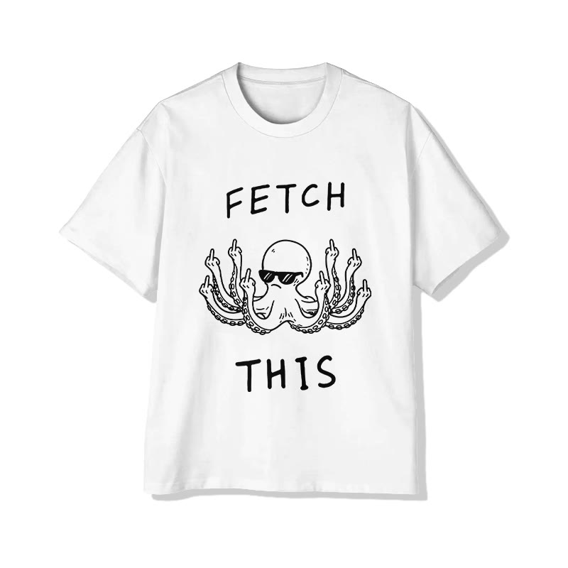 Unisex Fetch This Octopus Print Short Sleeved Crew Neck T-shirt - White - 2XL - image 1