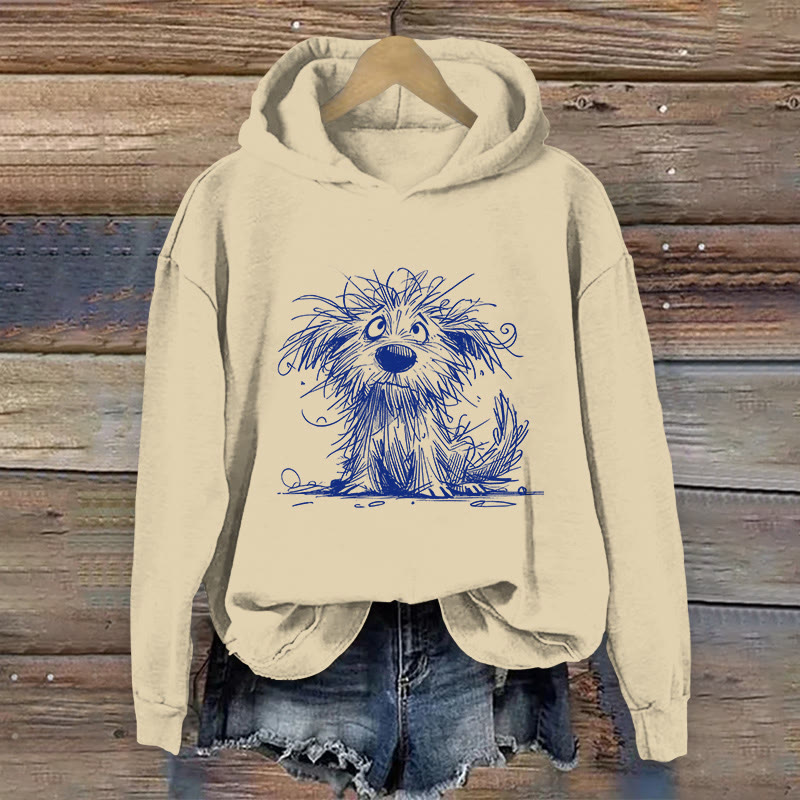 Unisex Sketch Art Dog Pattern Pattern Print Long Sleeved Hoodie - Apricot - US44-46(8XL) - image 2