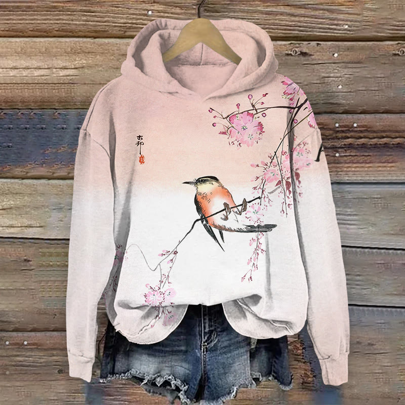 Japanese Lovely Cartoon Bird Art Print Long Sleeved Hoodie - Pink - US44-46(8XL) - image 2