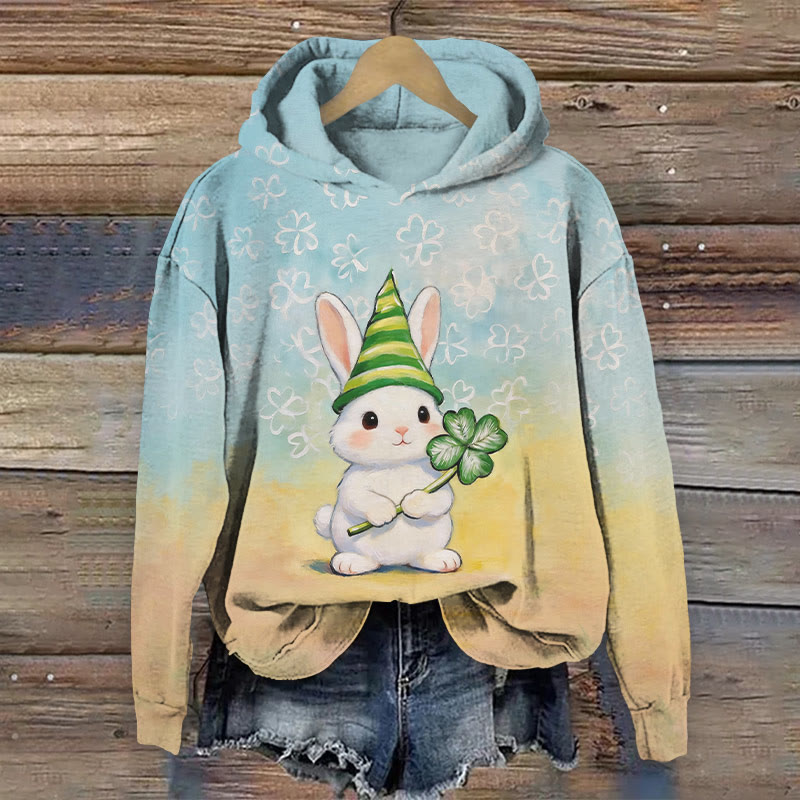 St. Patrick's Day Wizard Hat Bunny Art Print Long Sleeve Hoodie - image 2