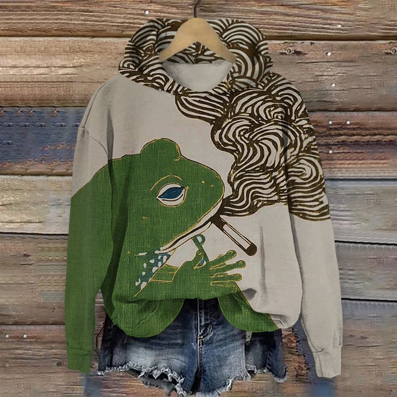 Unisex Japanese Frog Ukiyo-e Art Pattern Print Long Sleeved Hoodie - Apricot - US44-46(8XL) - image 1