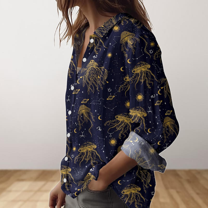 Creative Fantasy Universe Jellyfish Print Long Sleeve Shirt - image 2