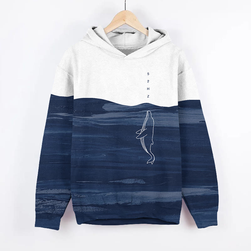 Unisex Ocean 52hz Whale Pattern Print Long Sleeved Hoodie - Dark Blue - US44-46(8XL) - image 1