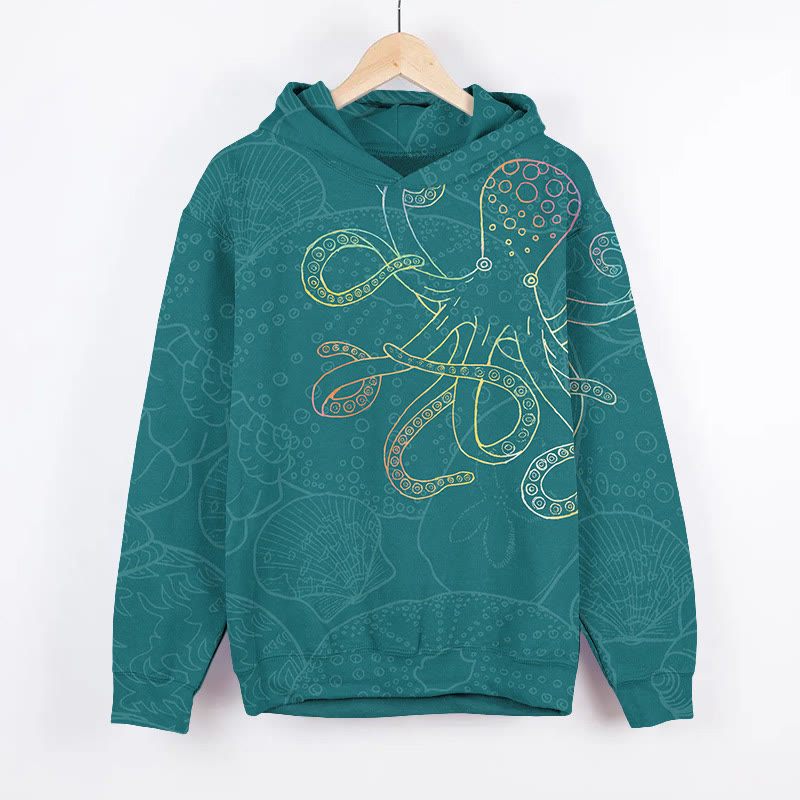 Creative Colorful Line Painting Octopus Art Print Long Sleeve Hoodie - Green - US44-46(8XL) - image 1
