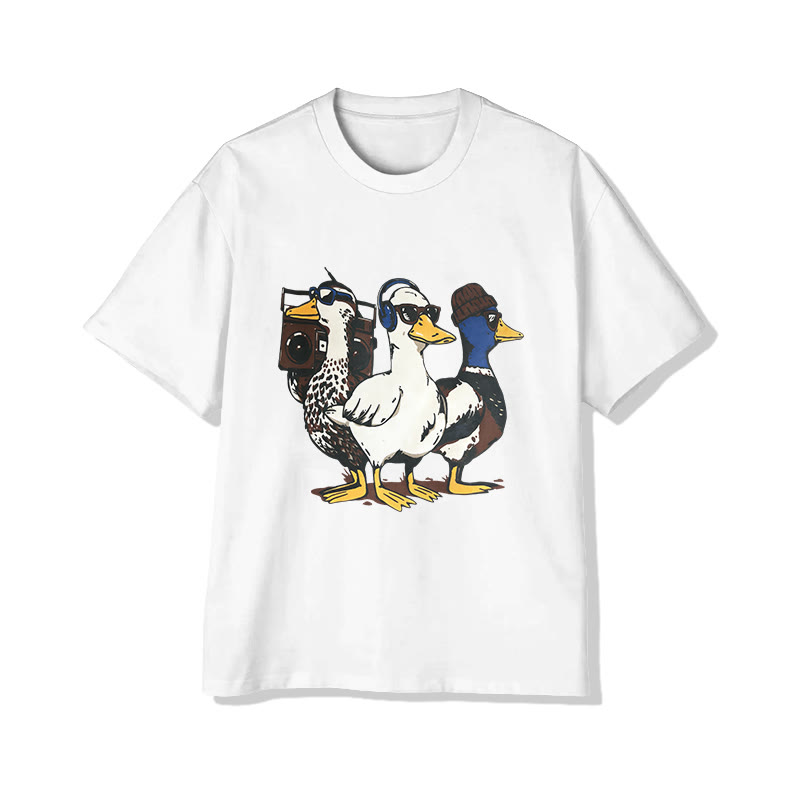 Unisex Funny Vintage Ducks Print Short Sleeved Crew Neck T-shirt - White - 2XL - image 2