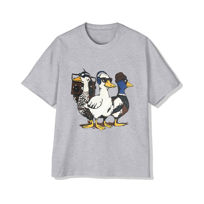 Unisex Funny Vintage Ducks Print Short Sleeved Crew Neck T-shirt - Grey - 2XL - image 4