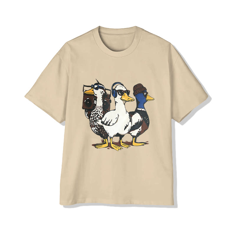 Unisex Funny Vintage Ducks Print Short Sleeved Crew Neck T-shirt - Apricot - 2XL - image 1