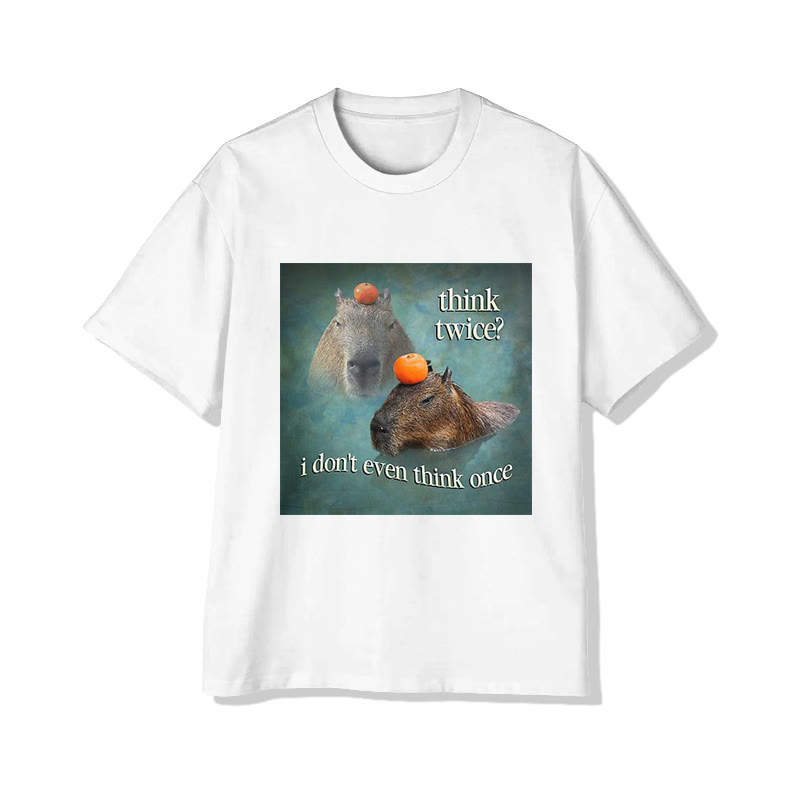 Unisex Funny Capybara Quote Meme Print Short Sleeved Crew Neck T-shirt - White - 2XL - image 2