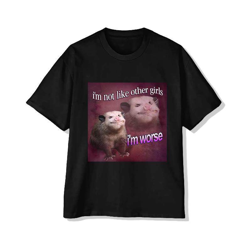 Unisex Funny Possum Meme Graphic Print Short Sleeved Crew Neck T-shirt - Black - 2XL - image 2