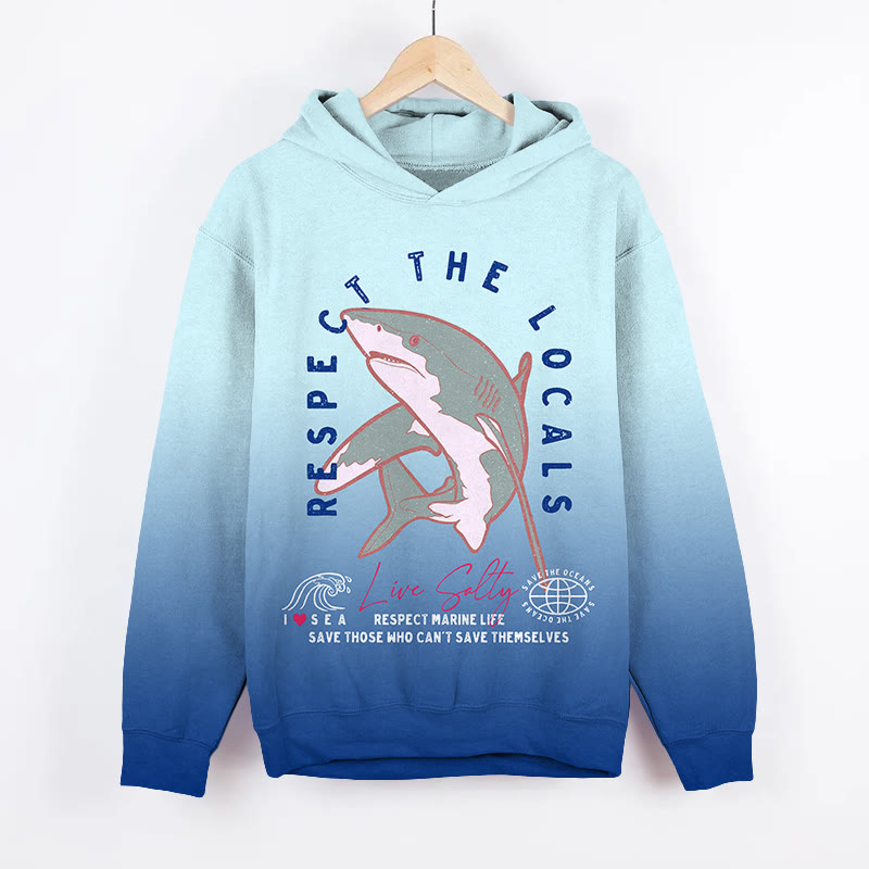 Unisex Ocean Rescue Gradient Shark Pattern Art Print Long Sleeved Hoodie - Light Blue - US44-46(8XL) - image 1
