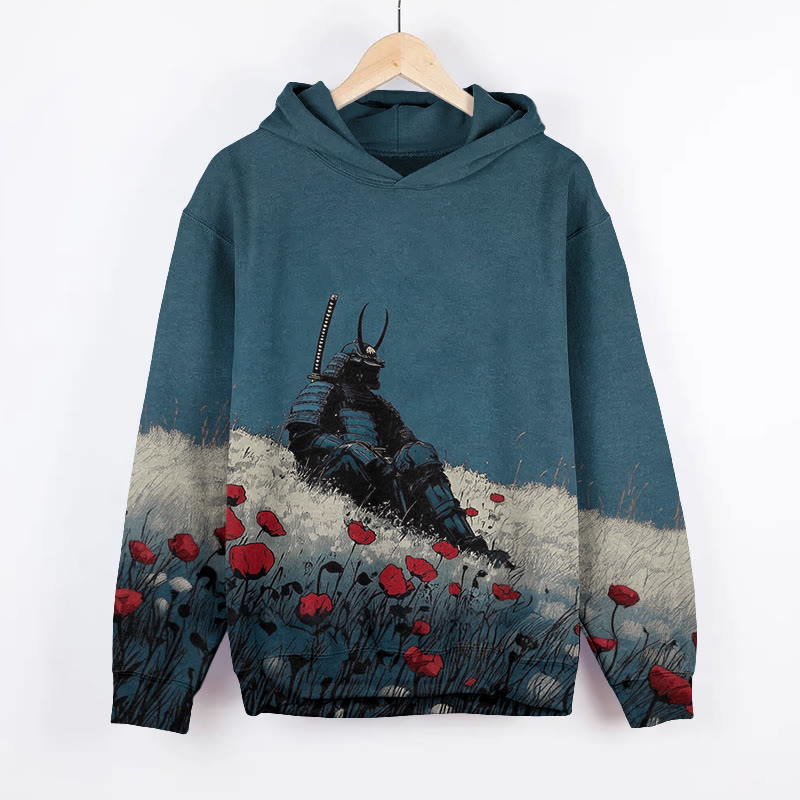 Unisex Japanese Hillside Samurai Warrior Art Pattern Print Long Sleeved Hoodie - Light Green - US44-46(8XL) - image 2