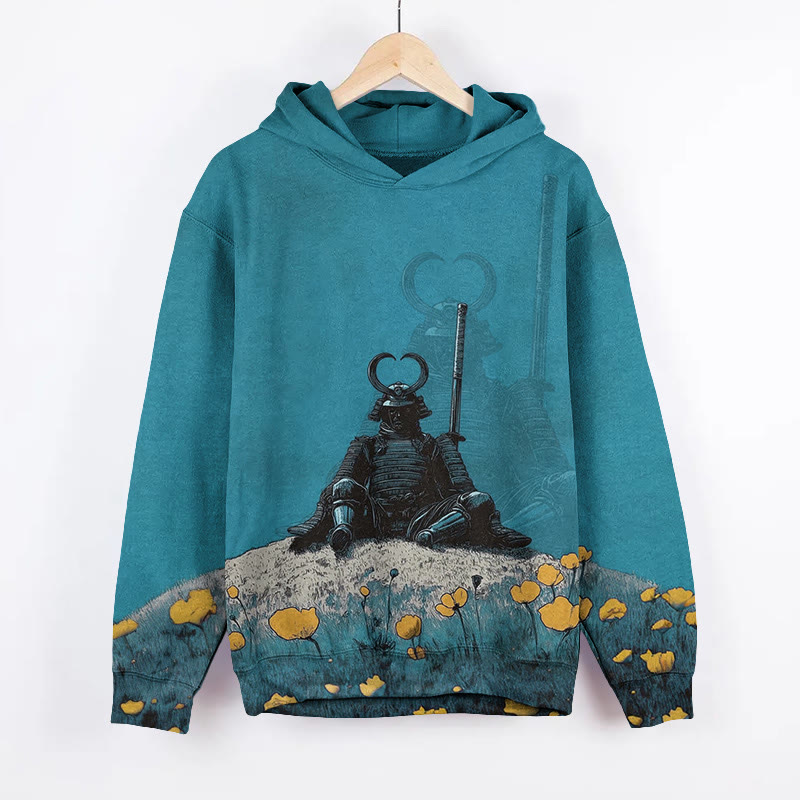 Unisex Japanese Samurai Armor Art Pattern Print Long Sleeved Hoodie - Light Green - US44-46(8XL) - image 2