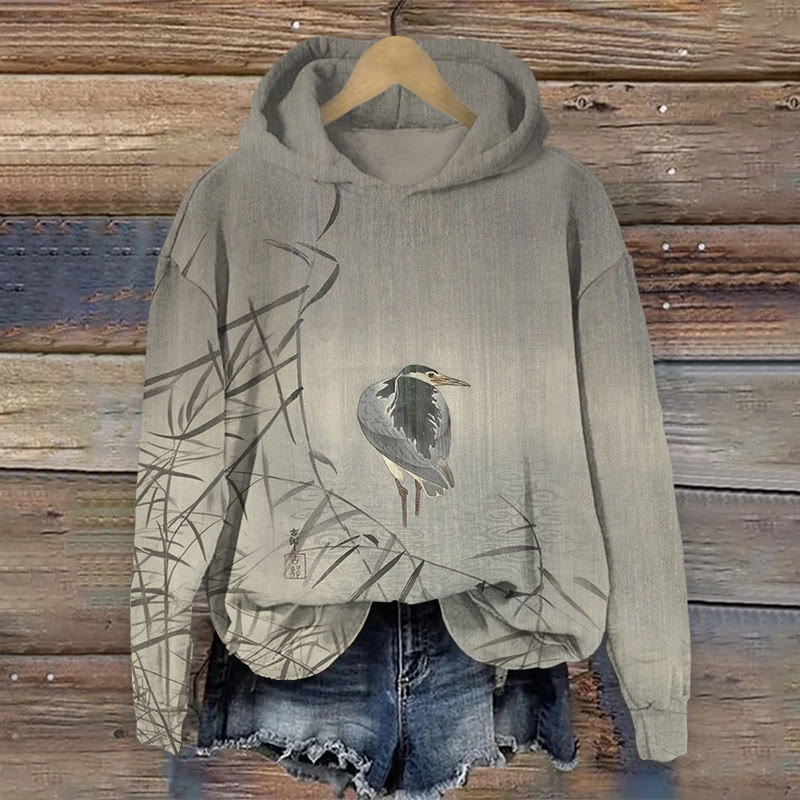 Lonely Bird In A Raining Day Art Print Long Sleeved Hoodie - Grey - US44-46(8XL) - image 1