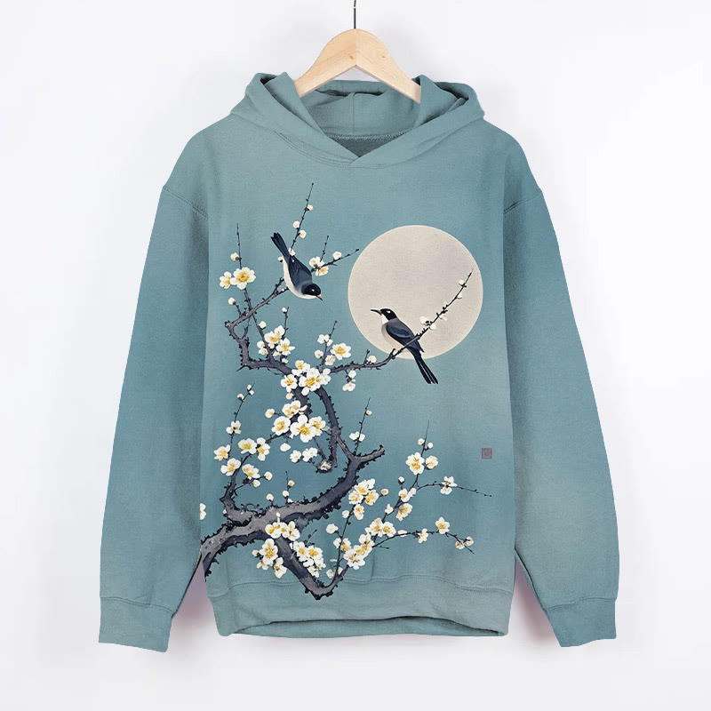 Vintage Plum Blossoms And Nightingale Art Print Long Sleeve Hoodie - image 2