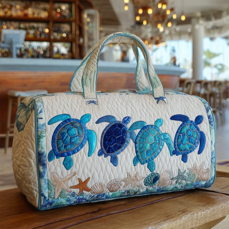 Ocean Turtle Shell Pattern Pattern Print Quilted Duffle Bag - White - one size - image 1