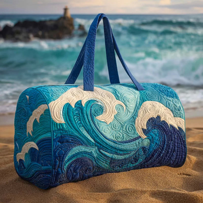 Ocean Wave Art Pattern Print Quilted Duffle Bag - Blue - one size - image 1
