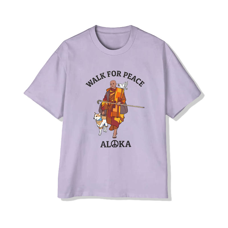 Unisex Walk For Peace Pattern Cotton Print T-shirt - Light Purple - US20-22(3XL) - image 7