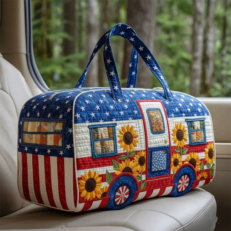 Sunflower Camper Quilted Duffle Bag - Blue - one size - image 1
