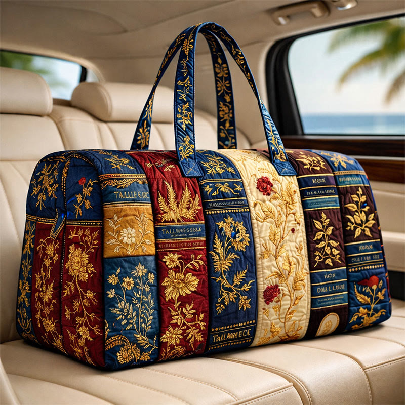 Vintage Floral Quilted Duffle Bag - Blue - one size - image 1