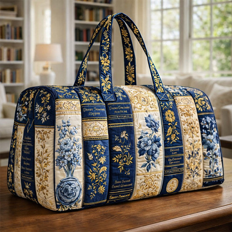 Vintage Floral Art Quilted Duffle Bag - Blue - one size - image 1