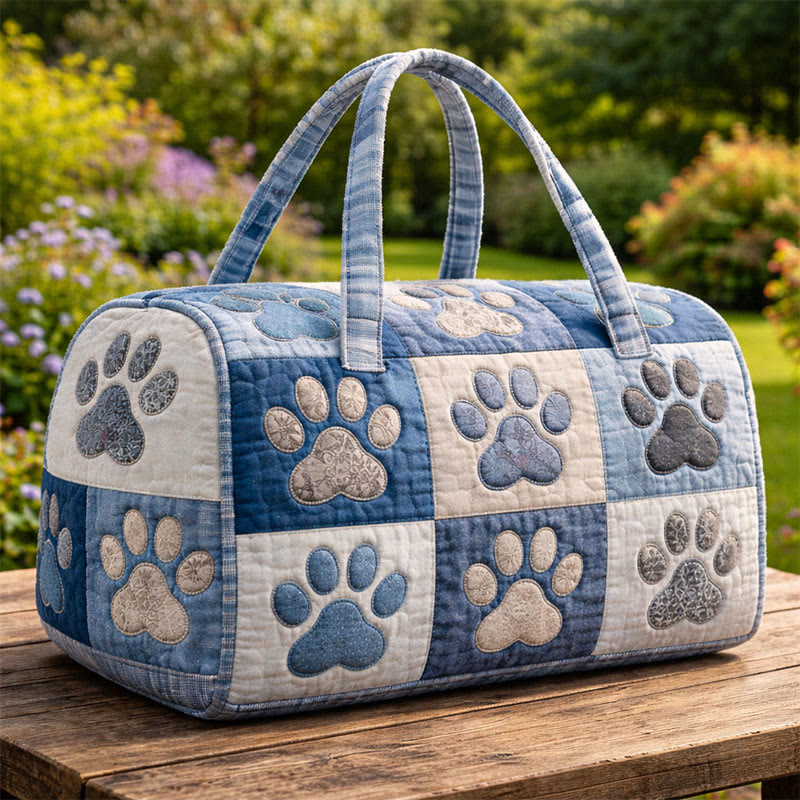Cute Cat Paw Quilted Duffle Bag - Blue - one size - image 1
