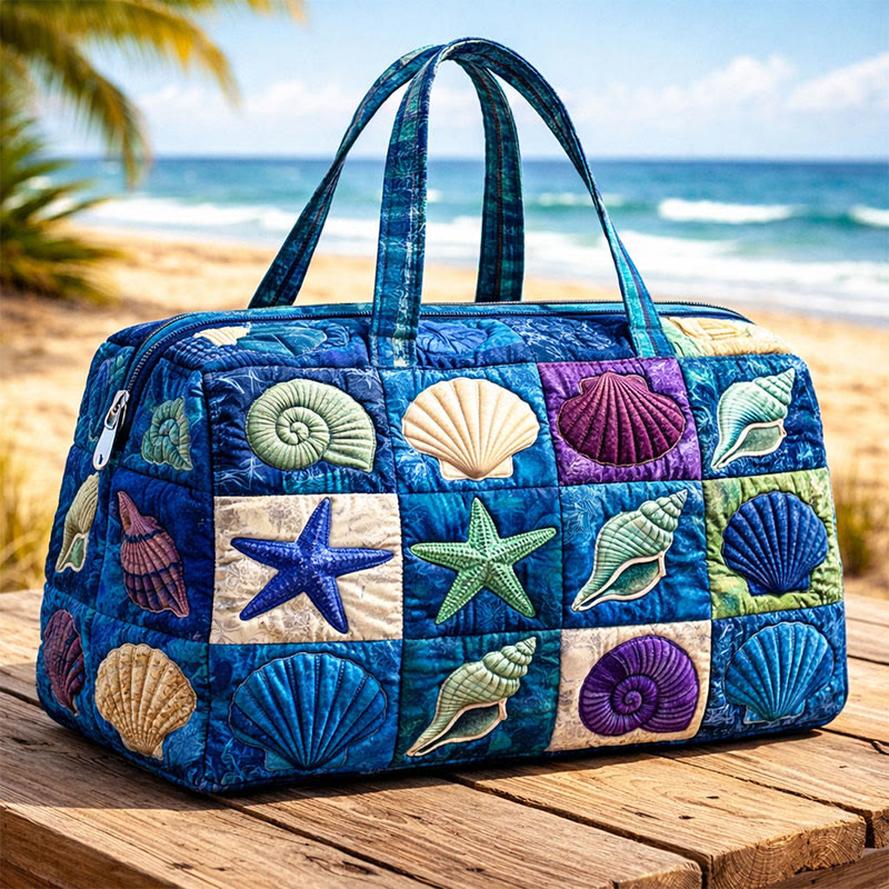 Seashell & Starfish Quilted Duffle Bag - Blue - one size - image 1