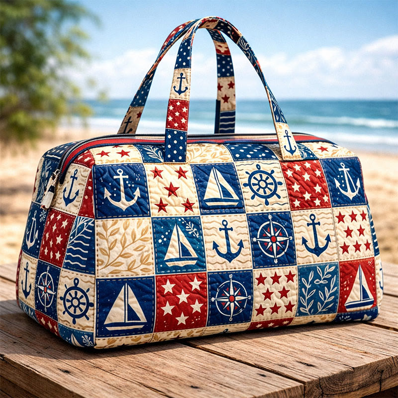Ocean Anchor & Star Quilted Duffle Bag - Blue - one size - image 1