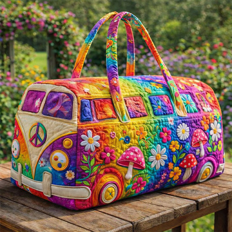 Hippie Rainbow Flower And Mushroom Quilted Duffle Bag - Multicolor - one size - image 1