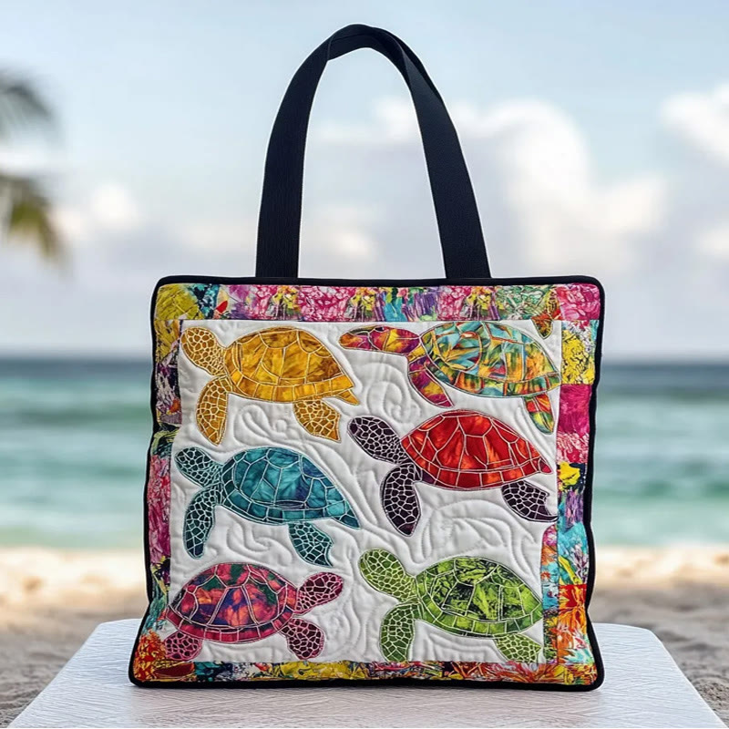 Marine Conservation Colorful Turtle Pattern Quilted Tote Bag - Multicolor - one size - image 1