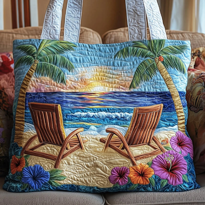 Beach Palm Resort Pattern Quilted Tote Bag - Multicolor - one size - image 1
