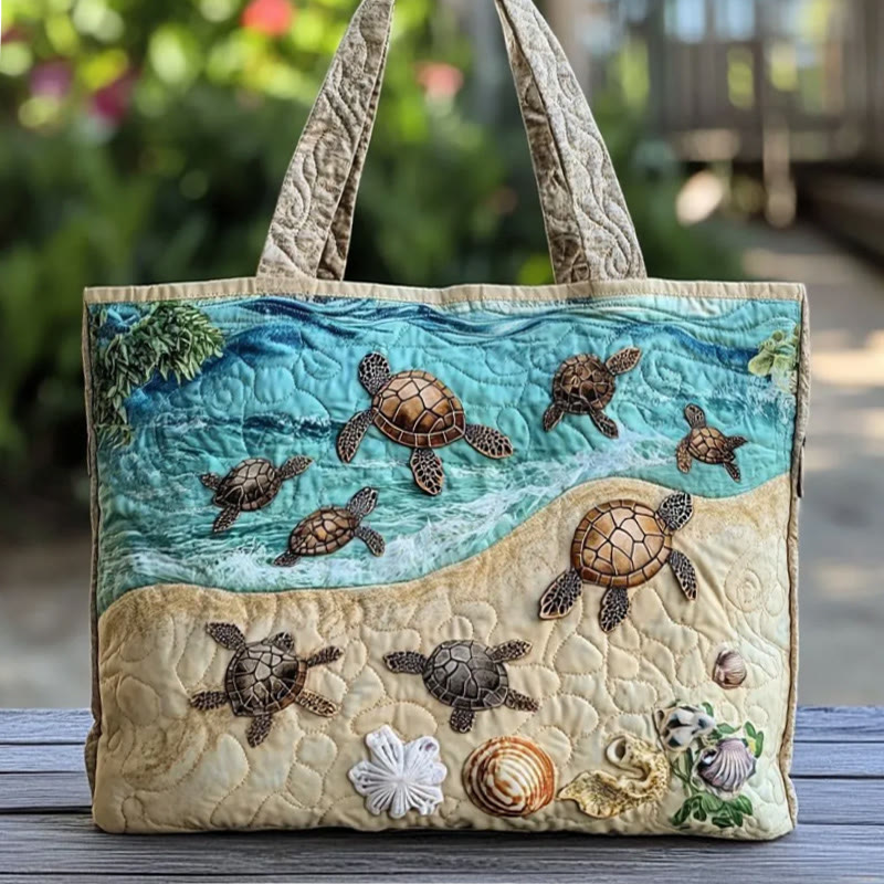 Beach Turtle Home Pattern Quilted Tote Bag - Multicolor - one size - image 1