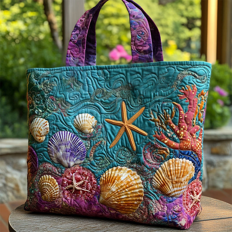 Bohemian Shell And Coral Pattern Quilted Tote Bag - Multicolor - one size - image 1
