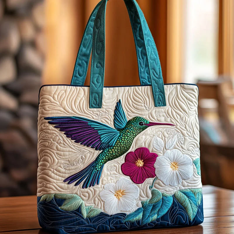 Hippie Hummingbirds And Flowers Pattern Quilted Tote Bag - Multicolor - one size - image 1