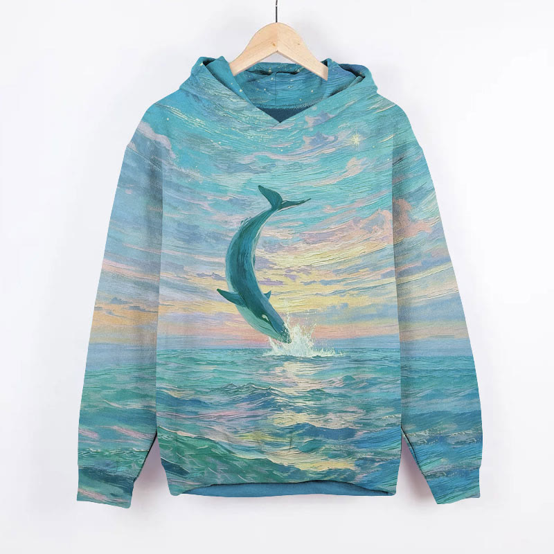 Marine Life Watercolor Art Print Long Sleeve Hoodie - Green - US44-46(8XL) - image 2