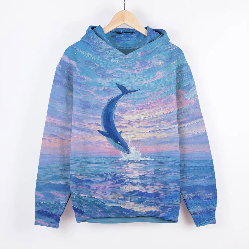 Marine Life Watercolor Art Print Long Sleeve Hoodie - Blue - US44-46(8XL) - image 1